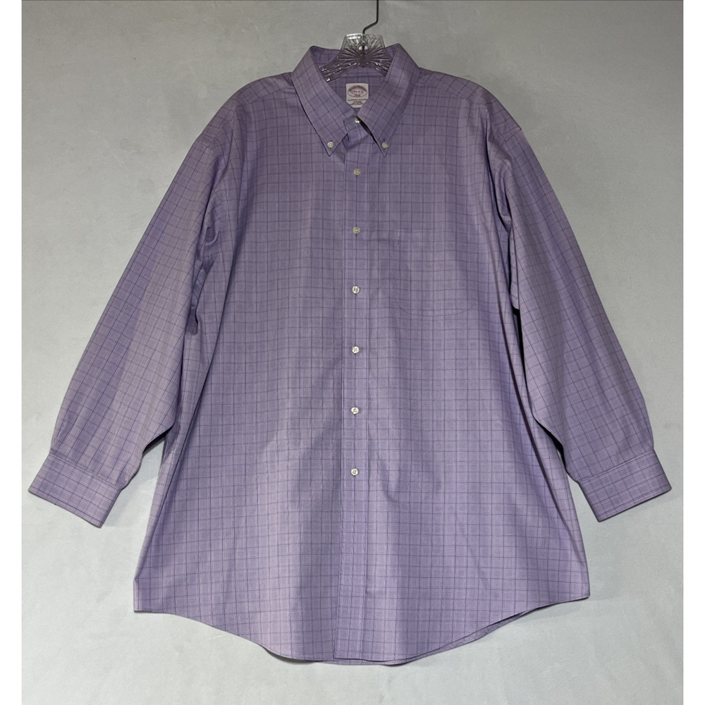 Brooks Brothers The Original Polo Shirt Mens XL 17 1/2 2/3 Purple Plaid Non Iron